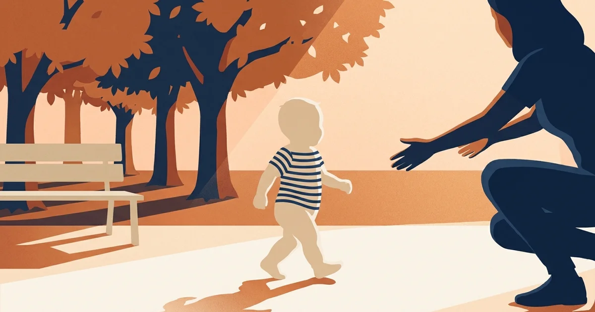 Illustration éditoriale — bébé 18 mois, autonomie et langage