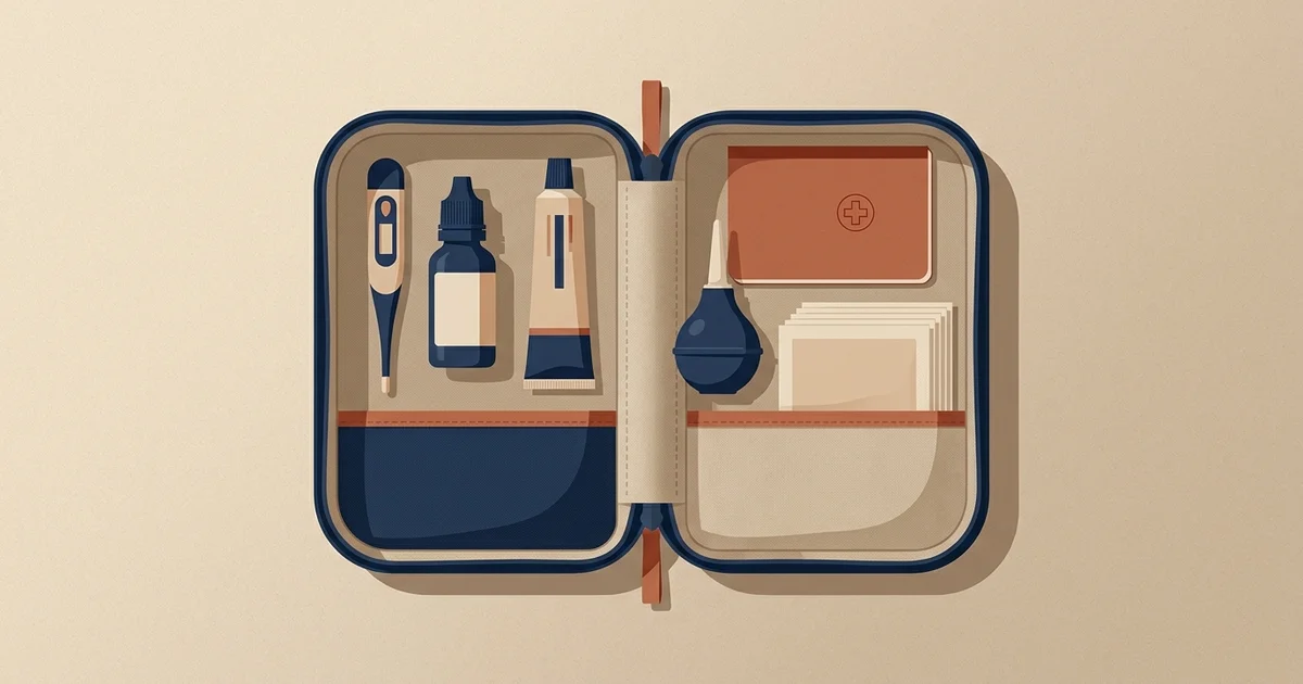 Illustration éditoriale — santé bébé, suivi médical parental