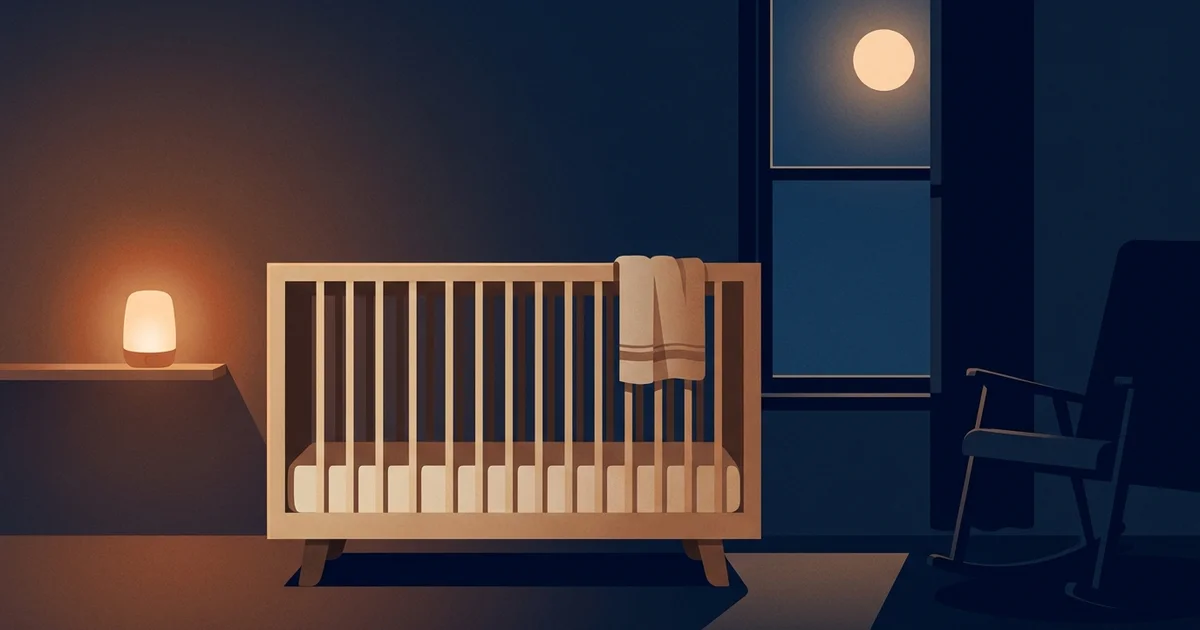 Illustration éditoriale — sommeil bébé, nuit apaisée